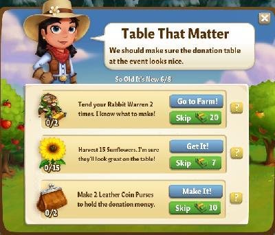 farmville 2 so old it's new: table that matter tasks