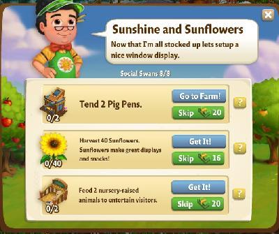 farmville 2 social swans: sunshine and sunflowers tasks