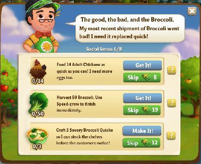 farmville 2 social swans: the good, the bad, and the broccoli tasks