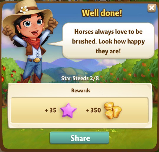 farmville 2 star steeds: the brush off part 2 of 8 rewards, bonus