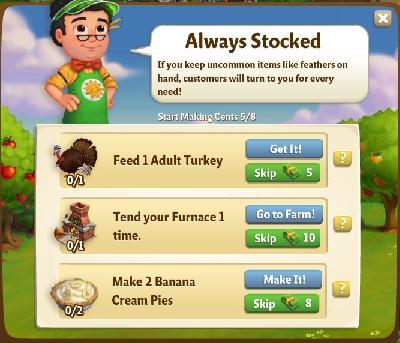 farmville 2 start making cents: always stocked tasks