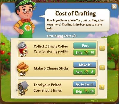 farmville 2 start making cents: cost of crafting tasks