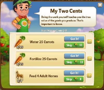 farmville 2 start making cents: my two cents tasks