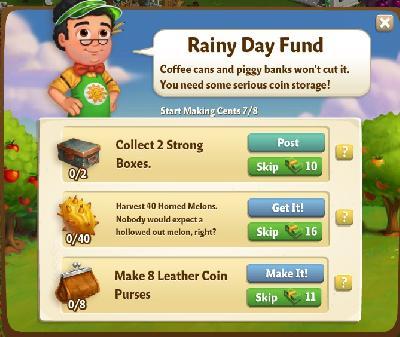 farmville 2 start making cents: rainy day fund tasks