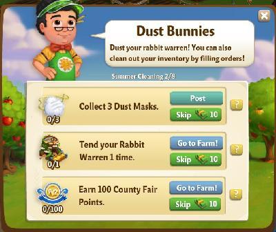 farmville 2 summer cleaning: dust bunnies tasks