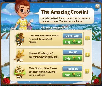 farmville 2 swanning around: the amazing crostini tasks