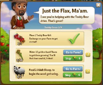 farmville 2 teddy bears: just the flax, ma am tasks