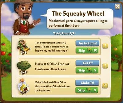 farmville 2 teddy bears: the squeaky wheel tasks