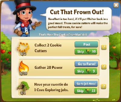 farmville 2 thats how the cookie crumbles: cut that frown out tasks