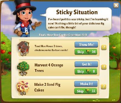 farmville 2 thats how the cookie crumbles: sticy situation tasks