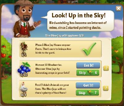 farmville 2 the blue jay of happiness: look up in the sky tasks