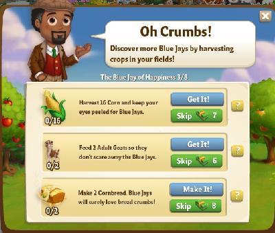 farmville 2 the blue jay of happiness: oh crumbs tasks