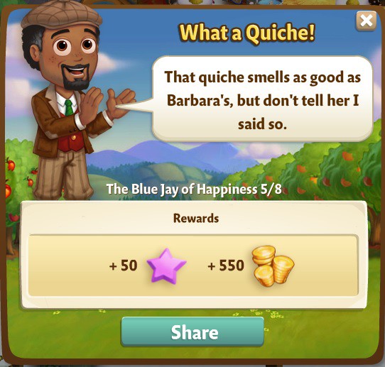 farmville 2 the blue jay of happiness: real farmers eat quiche rewards, bonus