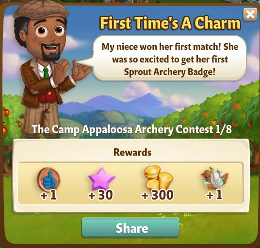 farmville 2 the camp appaloosa archery contest: freddie fletcher rewards, bonus