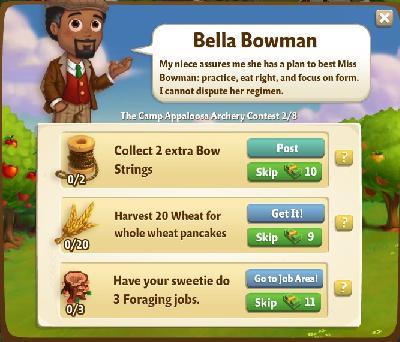 farmville 2 the camp appaloosa archery contest: bella bowman tasks
