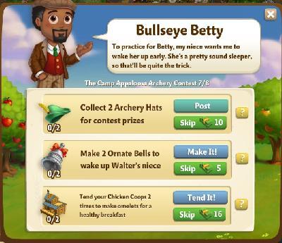 farmville 2 the camp appaloosa archery contest: bullseye betty tasks