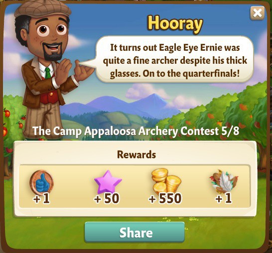 farmville 2 the camp appaloosa archery contest: eagle eye ernie rewards, bonus