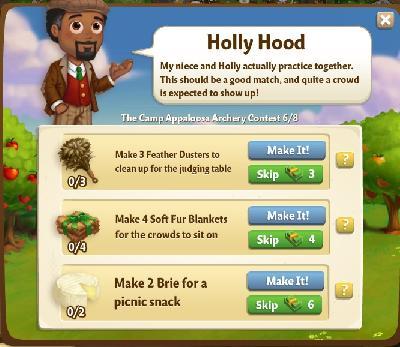 farmville 2 the camp appaloosa archery contest: holly hood tasks