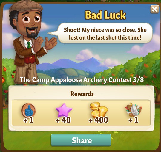 farmville 2 the camp appaloosa archery contest: nick nock rewards, bonus