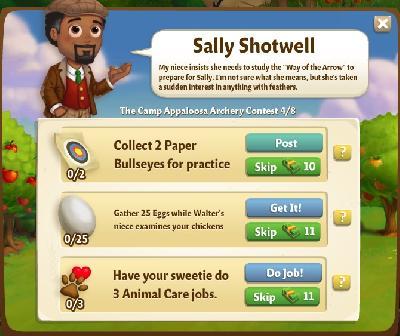 farmville 2 the camp appaloosa archery contest: sally shotwell tasks