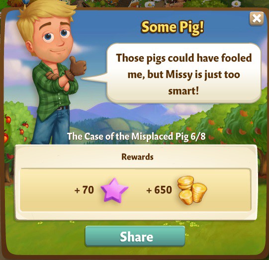 farmville 2 the case of the misplaced: perfect pig rewards, bonus