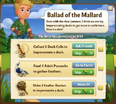 farmville 2 the great appaloosa logjam: ballad of the mallard tasks