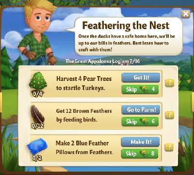 farmville 2 the great appaloosa logjam: feathering the nest tasks