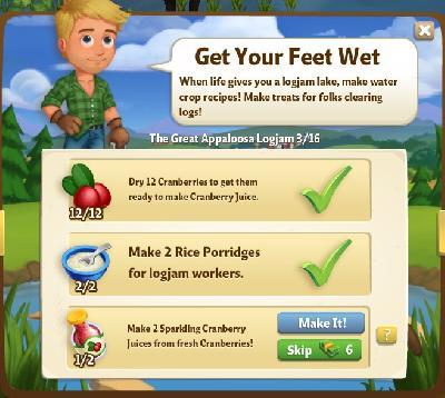 farmville 2 the great appaloosa logjam: get your feet wet tasks