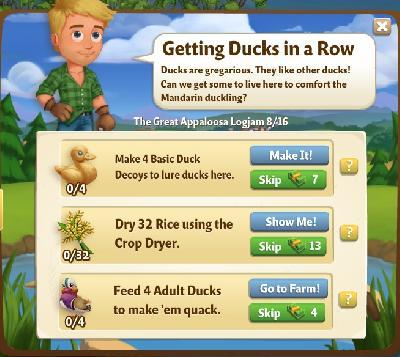 farmville 2 the great appaloosa logjam: getting ducks in a row tasks