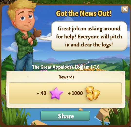 farmville 2 the great appaloosa logjam: in a bit of a jam rewards, bonus