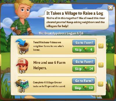 farmville 2 the great appaloosa logjam: it takes a village to raise a log tasks