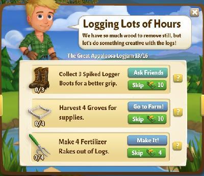 farmville 2 the great appaloosa logjam: logging lots of hours tasks