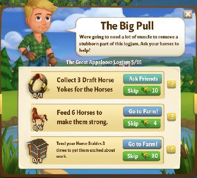 farmville 2 the great appaloosa logjam: the big pull tasks