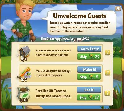 farmville 2 the great appaloosa logjam: unwelcome guests tasks