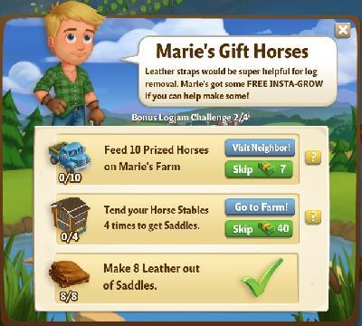 farmville 2 the great appaloosa river logjam: marie's gift horses tasks