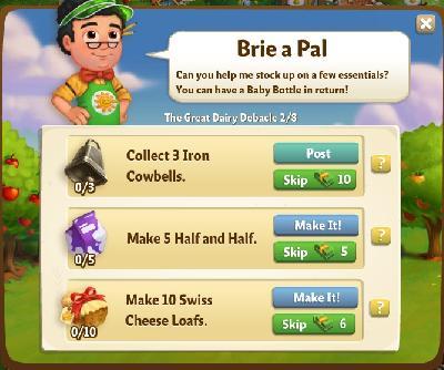 farmville 2 the great dairy debacle: brie a pal tasks