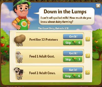 farmville 2 the great dairy debacle: down in the lumps tasks