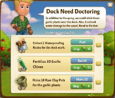 farmville 2 the handyman can: dock need doctoring tasks