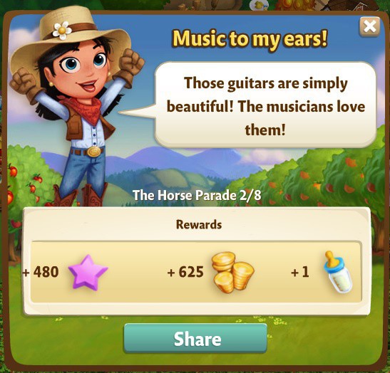 farmville 2 the horse parade: a chord of wood rewards, bonus