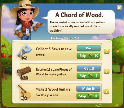 farmville 2 the horse parade: a chord of wood tasks