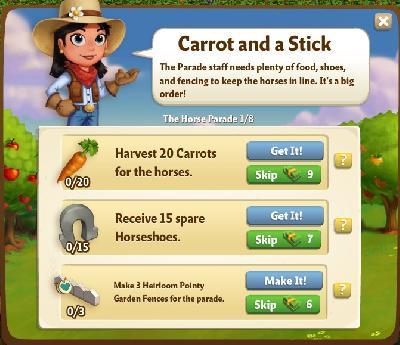 farmville 2 the horse parade: carrot and a stick tasks