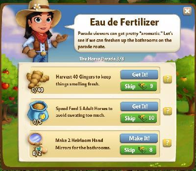 farmville 2 the horse parade: eau de fertilizer tasks