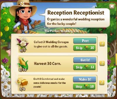 farmville 2 the perfect wedding: reception receptionist tasks