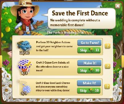 farmville 2 the perfect wedding: save the first dance tasks