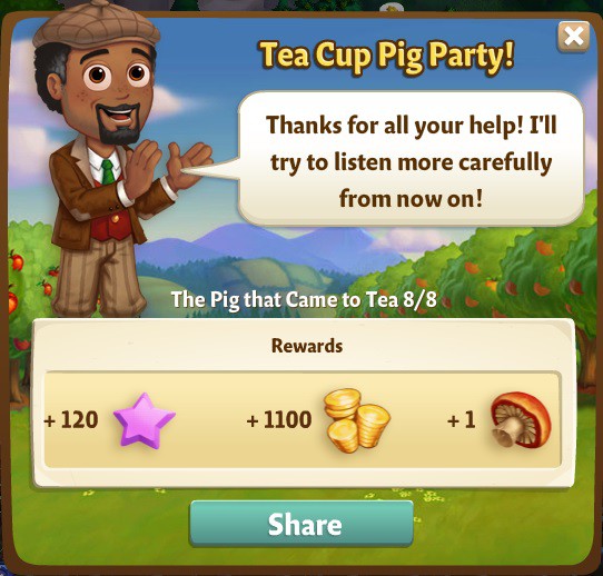 farmville 2 the pig that came to tea: pig with a capital tea rewards, bonus
