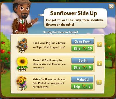 farmville 2 the pig that came to tea: sunflower side up tasks