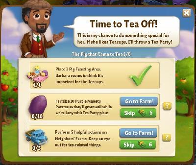 farmville 2 the pig that came to tea: time to tea off tasks