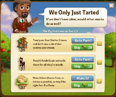 farmville 2 the pig that came to tea: we only just tarted tasks