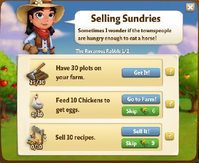 farmville 2 the ravenous rabble: selling sundries part 1 of 2 tasks