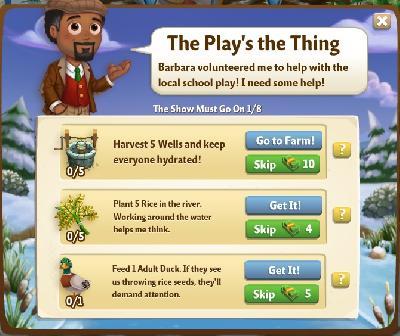 farmville 2 the show must go on: the playâ€™s the thing tasks